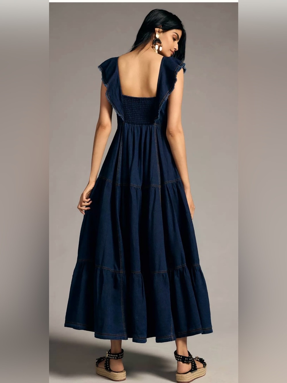 Anthropologie Pilcro Sweetheart Flutter-Sleeve Denim Buttondown Maxi Dress - Picture 8 of 13